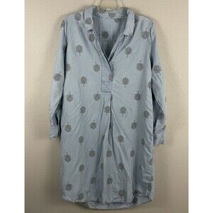 Soft Surroundings M Paisley Park Peacock Feather Embroidered Tunic Shirt Dress